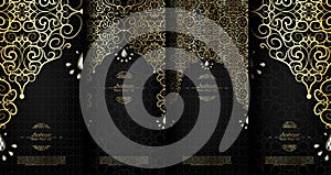 Arabesque abstract islamic element classy black and gold background card template vector set