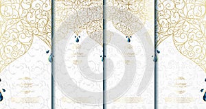 Arabesque abstract islamic element classy white and gold background card template vector set