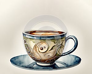 Arabesque Decorated Watercolor Teacup Illustration