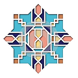 Arabesque design, vignette in eastern style, orient colorful stained-glass. Pattern for Eid Mubarak, decorative islamic