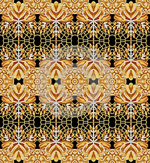 Arabesque ethnic motifs seamless pattern. Circle medallion mandala abstract flowers. Textile print template. Clothes, carper or