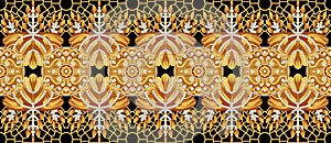 Arabesque ethnic motifs seamless pattern. Circle medallion mandala abstract flowers. Textile print template. Clothes, carper or