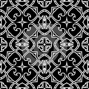 Arabesque floral vector seamless pattern. Black and white ornamental arabic background. Ethnic style elegance line art