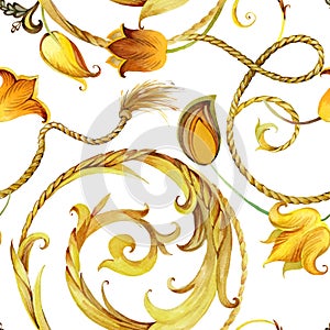 Arabesque golden floral seamless pattern