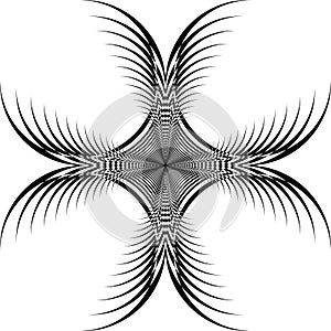 Arabesque pseudo tridimensional four circles crab wave target structure illusion on transparent background