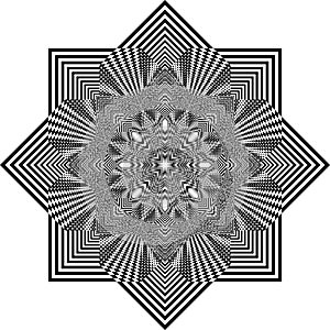 Arabesque target tridimensional star like chesstable structure abstract cut art deco illustration