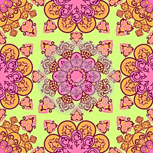 Beautiful seamless pattern of round shapes in oriental ornamen photo