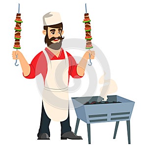Arabi chef with kebab hands emblem avatar
