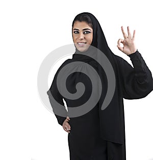 Arabian business woman showing OK hand sign