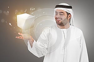 Arabian businessman in virtual reality interface p