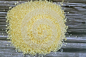 Arabian Cuisine dish of small steamed granules of rolled durum wheat semolina called Koskosi, couscous, kusksi or kseksu, popular