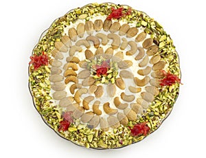 Arabian desserts of Qishta with pistachio, cashews and almonds