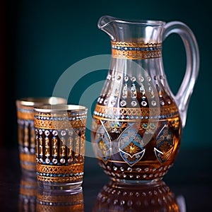 Arabian Elegance: Ornate Water Jug and Glass Set photo