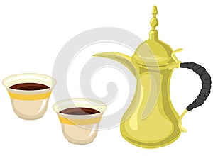 Arabian Golden Coffeepot & Coffee Cups photo