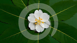 Arabian jasmine flower and leaves isolated on white background