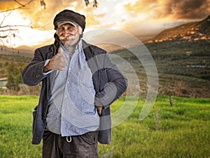 Arabian lebanese man / farmer with thumbs up