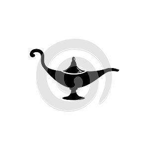 Arabian Magic Oil Lamp, Genie Lantern vector. Flat Vector Icon illustration. Simple black symbol on white background. Arabian