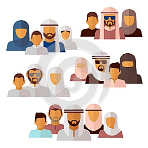 Arabian, muslim, middle eastern family icons