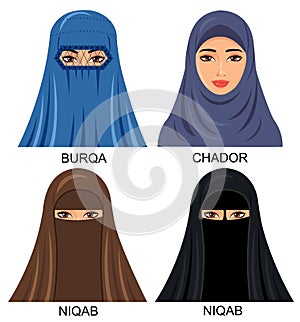 Arabian muslim women in traditional headwear headscarf - Illustration isolated icon