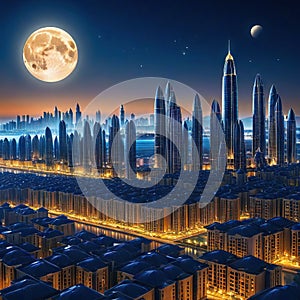 Arabian night city towers and mussels concept