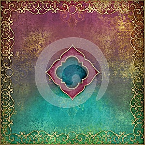 Arabian Nights - ornate gold border with vibrant grunge background