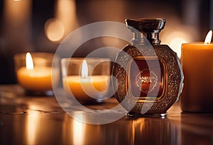 Arabian Oud Attar in the background of candles