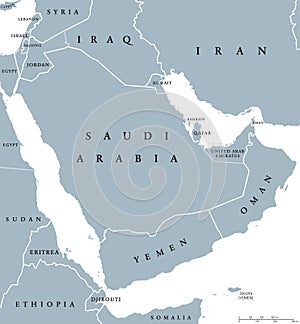 Arabian peninsula countries political map