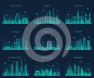 Arabian peninsula skylines line art style vector