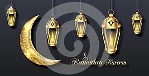 Arabian Poster for Ramadan Kareem, Golden Lanterns, Fanoos