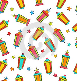 Arabian Seamless Pattern with Lamps and Stars