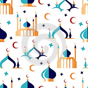 Arabian seamless pattern with moon and mosque