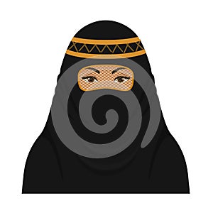 Arabian woman in black islamic dress.