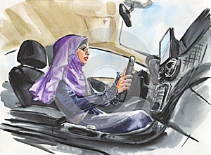 Arabian woman in the car