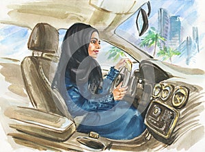 Arabian woman in the car