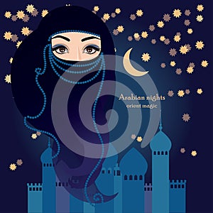 Arabian woman in muslim veil - hijab on a starry background