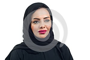 Arabian woman posing against a white background