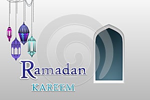 Arabic arch windows and doors with ` Ramadan Kareem ` ,