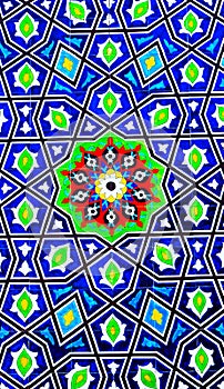 Arabic architectural patterns are colored. Islamic ornament, background, mosaic.