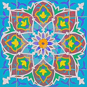 Arabic architectural patterns are colored. Islamic ornament, background, mosaic.