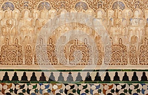 Arabic art masterpiece. Tiled wall. Alhambra