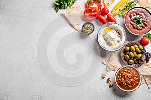 Arabic breakfast or mezze dips