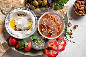 Arabic breakfast or mezze plate