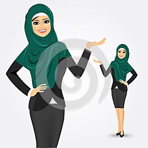 Arabic business woman showing something