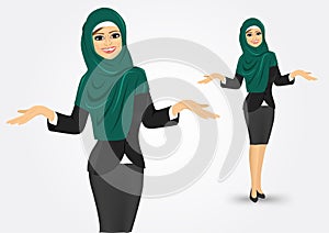 Arabic business woman showing something