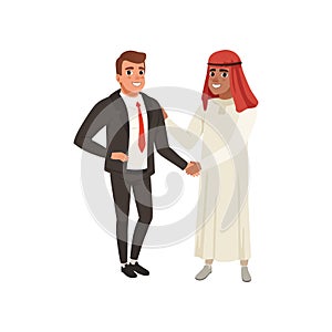 Arabic businessman handshaking to his business partner vector Illustration on a white background