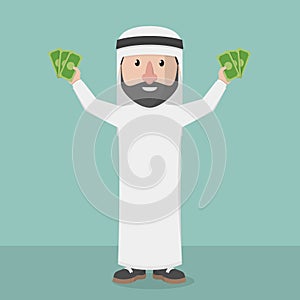 Arabic Businessman Has Much Money Color Illustration