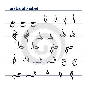 Arabic calligraphy alphabet big set. Arabic letters isolated on white background. Great for school, logos, patterns, oriental desi