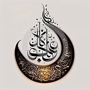 Arabic calligraphy crescent symbol. Mosque as a place of prayer for Muslims