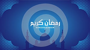 Arabic calligraphy Ramadan kareem background with blue color and Islamic ornament