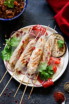 Arabic Chicken kebab, Adana kebab or sish kebab